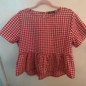 Plaid Peplum CottonTop Blouse